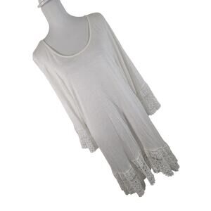 NWOT! INDIGO SOUL! SHEER PURE WHITE, SCOOP NECK, LACE SLEEVES & HEM DRESS! SZ XL